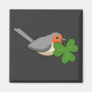 Cute Robin with Shamrock Clover Cartoon Magnet