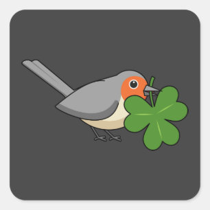 Cute Robin with Shamrock Clover Cartoon Square Sticker