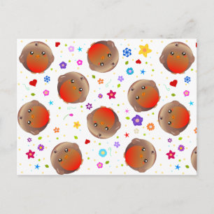 Cute robins and flowers pattern postcard