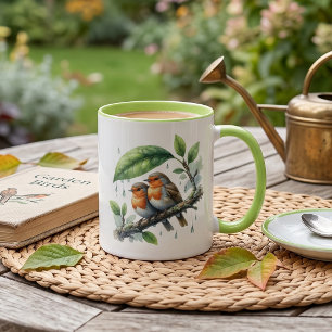 Cute Robins Under Leaf Umbrella Mug