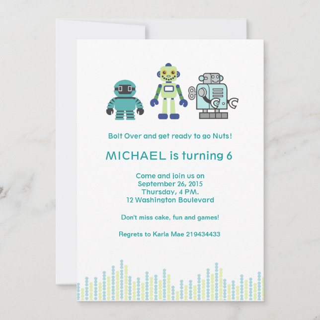 Cute Robot Birthday Party Invitation (Front)