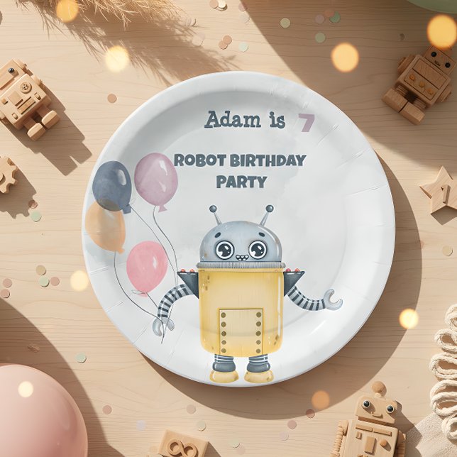 Cute Robot Birthday Party kids Paper Plate (Creator Uploaded)