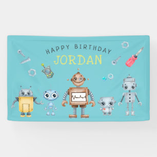 Cute Robot Birthday Party Welcome Banner