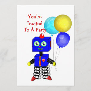 Cute Robot  Boys Birthday Party Invitations