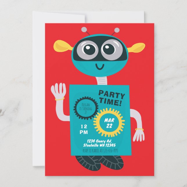 Cute Robot Boys Second Birthday Invitation (Front)