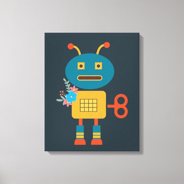 Cute robot children's design canvas print (Front)