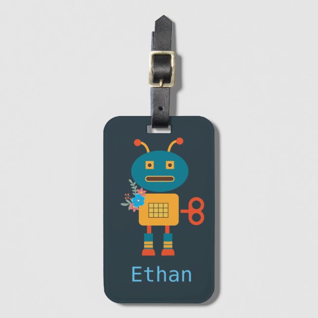 Cute robot children's design luggage tag (Front Vertical)