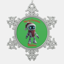 cute robot Christmas Snowflake Framed Ornament