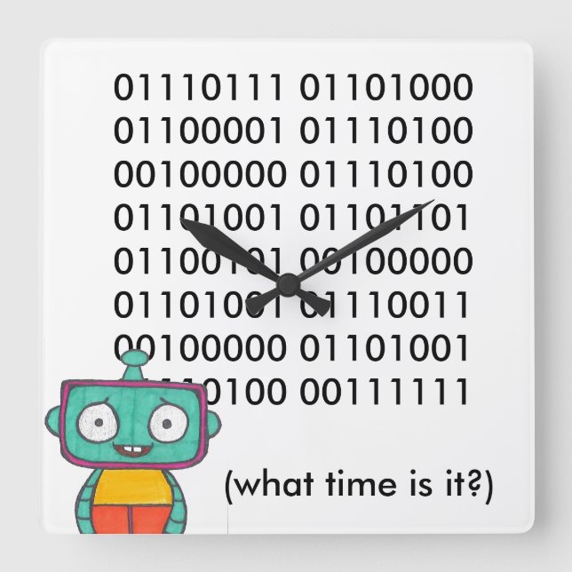 Cute Robot Clock - Binary (Front)