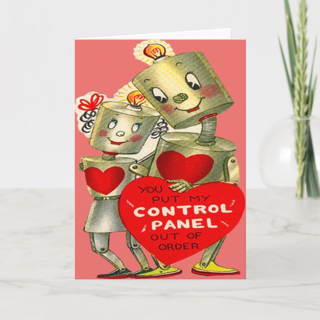 Cute Robot Couple Light Heart Valentine Holiday Card (Front)