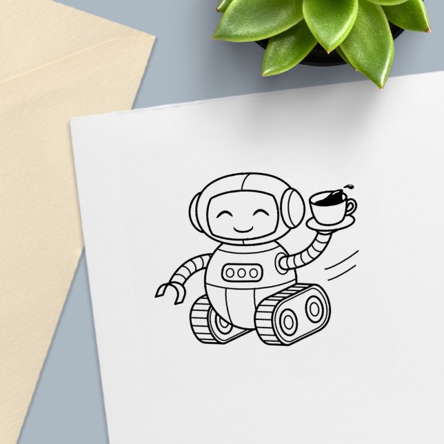 Cute Robot Delivering Coffee Self-inking Stamp (Creator Uploaded)