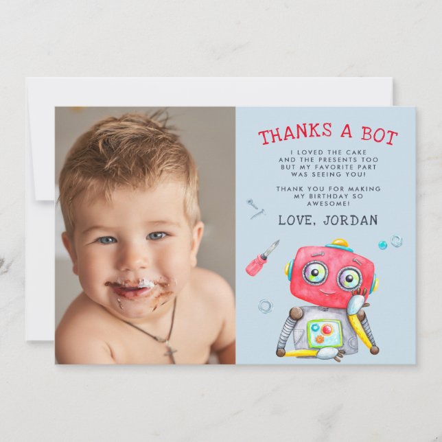 Cute Robot | Flat Thank You Photo Card (Front)