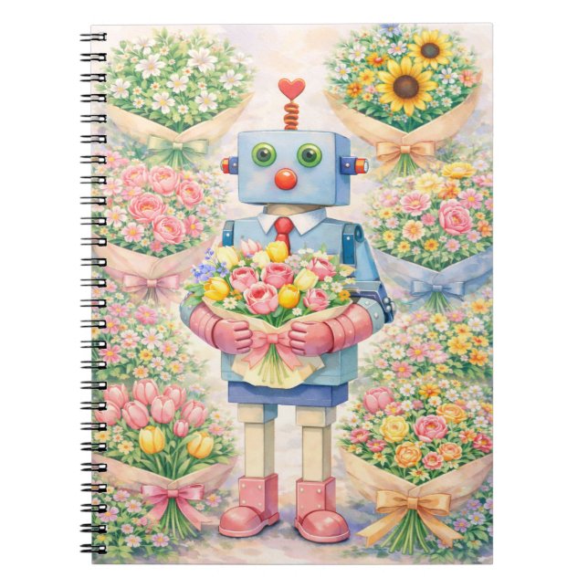 Cute Robot Flower Notebook (Front)