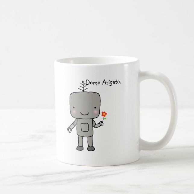 Cute Robot Flower Smile Thank you Domo Arigato Coffee Mug (Right)