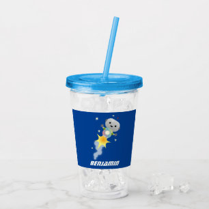 Cute robot flying in space cartoon illustration acrylic tumbler