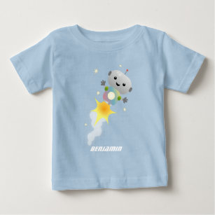 Cute robot flying in space cartoon illustration baby T-Shirt