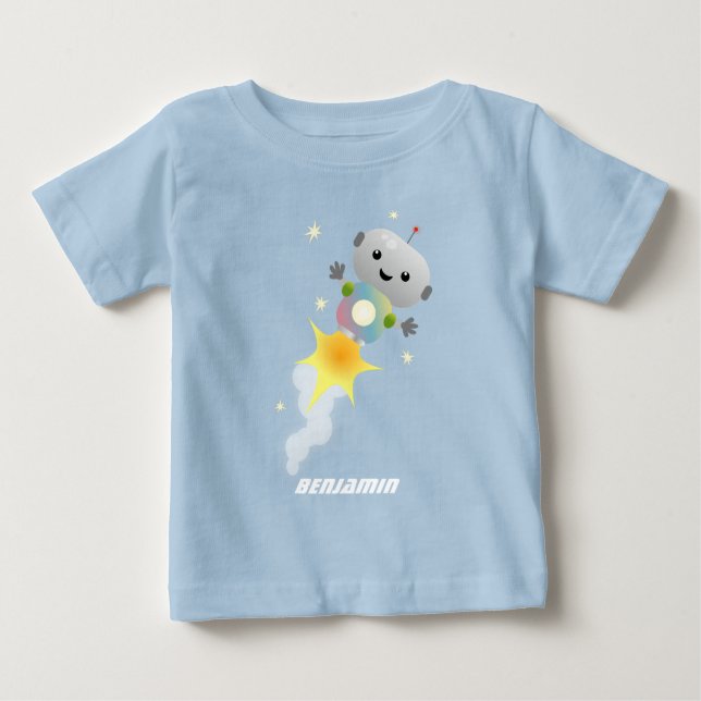 Cute robot flying in space cartoon illustration baby T-Shirt (Front)