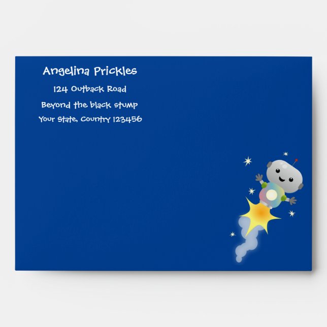 Cute robot flying in space cartoon illustration envelope (Front)