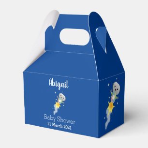 Cute robot flying in space cartoon illustration favour box