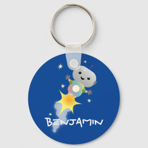 Cute robot flying in space cartoon illustration key ring