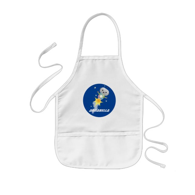 Cute robot flying in space cartoon illustration kids apron (Front)