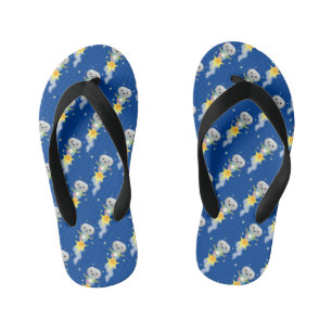 Cute robot flying in space cartoon illustration kid's jandals