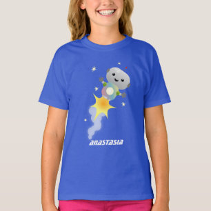 Cute robot flying in space cartoon illustration T-Shirt
