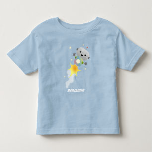 Cute robot flying in space cartoon illustration toddler T-Shirt
