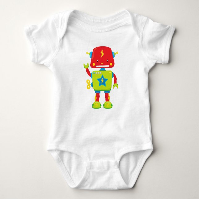 Cute Robot, Funny Robot, Colourful Robot, Robotics Baby Bodysuit (Front)