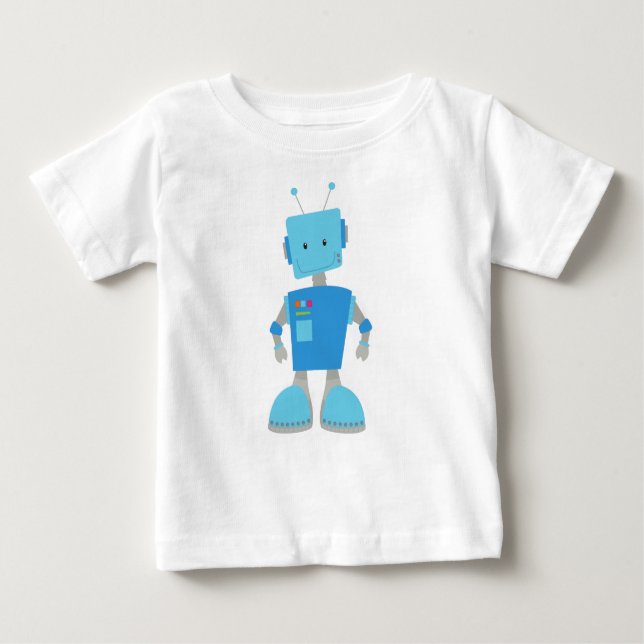 Cute Robot, Funny Robot, Silly Robot, Blue Robot Baby T-Shirt (Front)