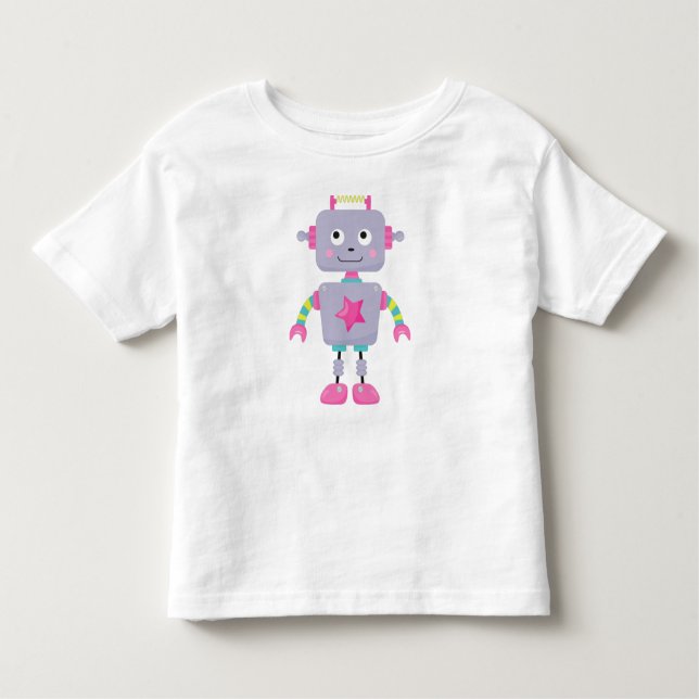 Cute Robot, Funny Robot, Silly Robot, Purple Robot Toddler T-Shirt (Front)