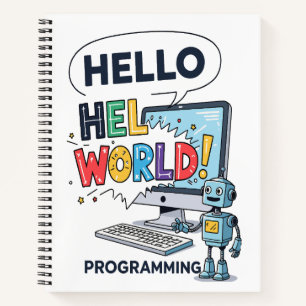 Cute Robot Hello World Programmer Notebook