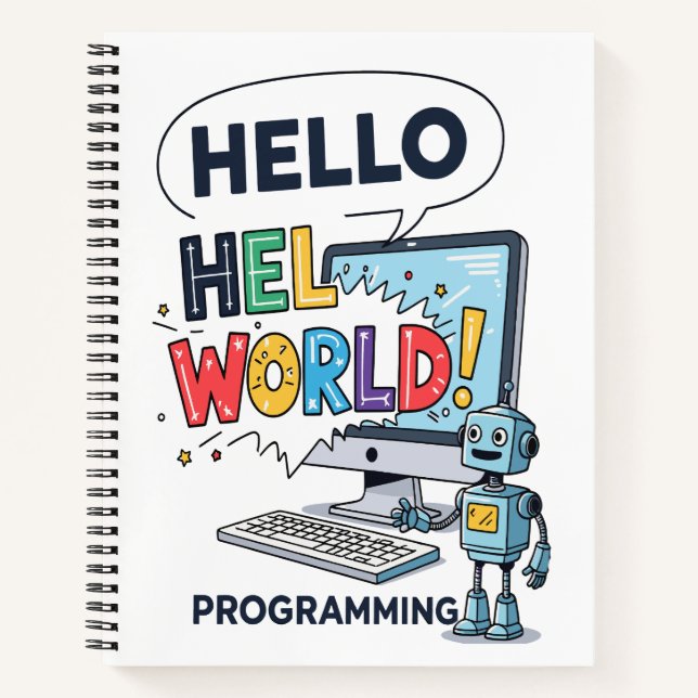Cute Robot Hello World Programmer Notebook  (Front)