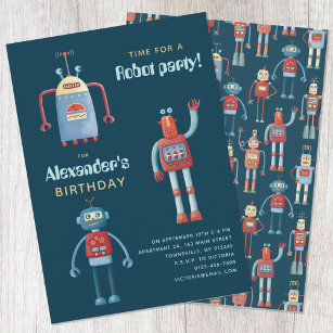 Cute Robot Kids Birthday Party Invitation