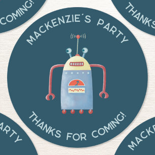 Cute Robot Personalised Thank You Classic Round Sticker