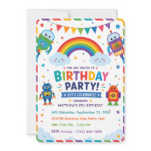 Cute Robot Rainbow Kids Birthday Party