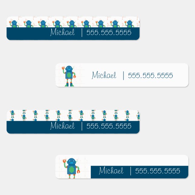 Cute Robot School Class Lunch Name Number Labels (Group)