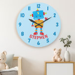 Cute Robot Science Boys Bedroom Wall Large Clock<br><div class="desc">Cute Robot Science Boys Bedroom Wall Large Clock. Personalise this custom design with your own name or text.</div>