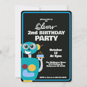 Cute Robot Second Birthday Party Invitation