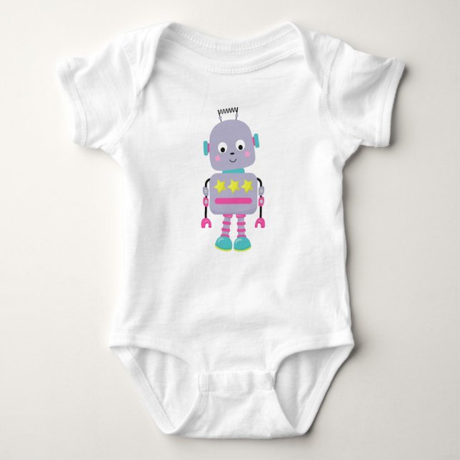 Cute Robot, Silly Robot, Funny Robot, Purple Robot Baby Bodysuit (Front)