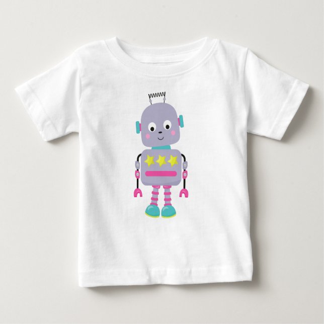 Cute Robot, Silly Robot, Funny Robot, Purple Robot Baby T-Shirt (Front)