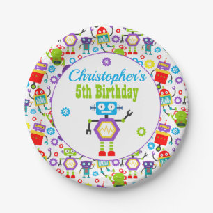 Cute Robot Theme Birthday Party Paper Plate