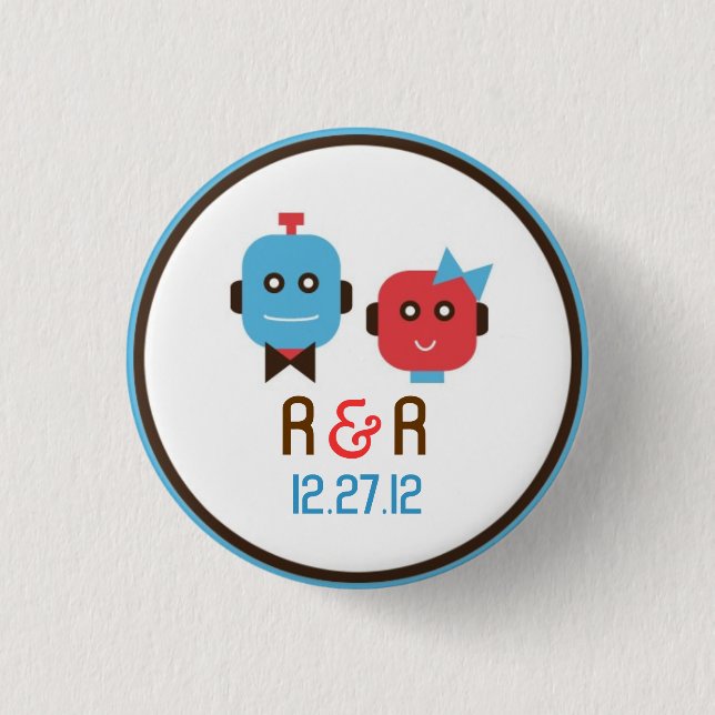 Cute Robot Theme Wedding 3 Cm Round Badge (Front)