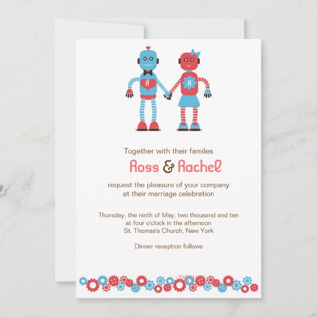 Cute Robot Theme Wedding Invitation (Front)
