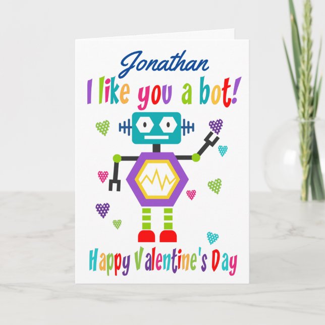 Cute Robot Valentine's Day Card (Front)