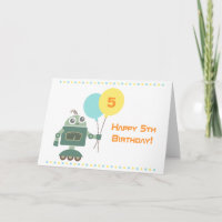 Cute Robot with Balloons, Kids Happy Birthday
