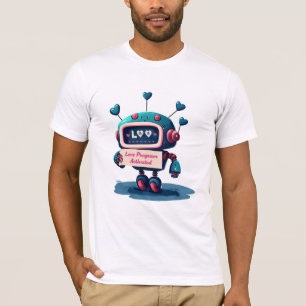 Cute Robot with blue hearts Valentines Tee, Fun  T-Shirt