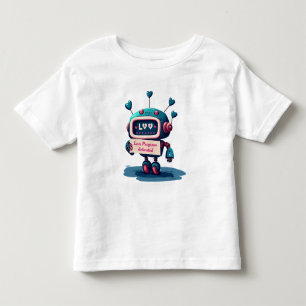 Cute Robot with blue hearts Valentines Text, Fun  Toddler T-Shirt