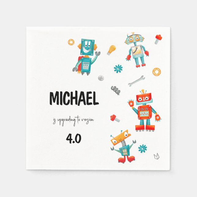 Cute Robots Birthday Invitation  Napkin (Front)
