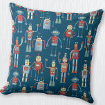 Cute Robots Cushion<br><div class="desc">Cute and helpful looking retro 1950s style robots. Grandad probably made these in his shed. Artificial Intelligence, but not in a scary way. Original art by Nic Squirrell.</div>